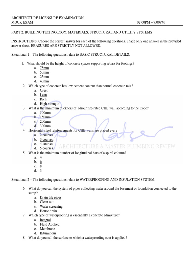 Architecture Licensure Exam Mock Questions | PDF | Roof | Sheet Metal