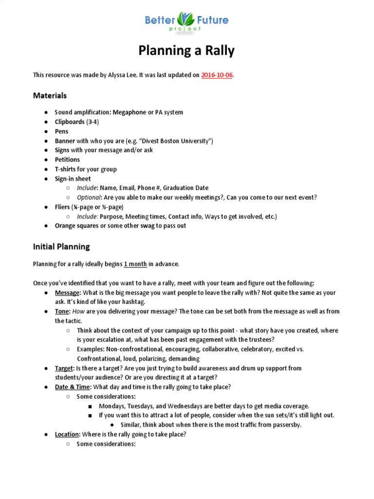 (Resource) Planning A Rally | PDF | Social Media | Popular Culture ...