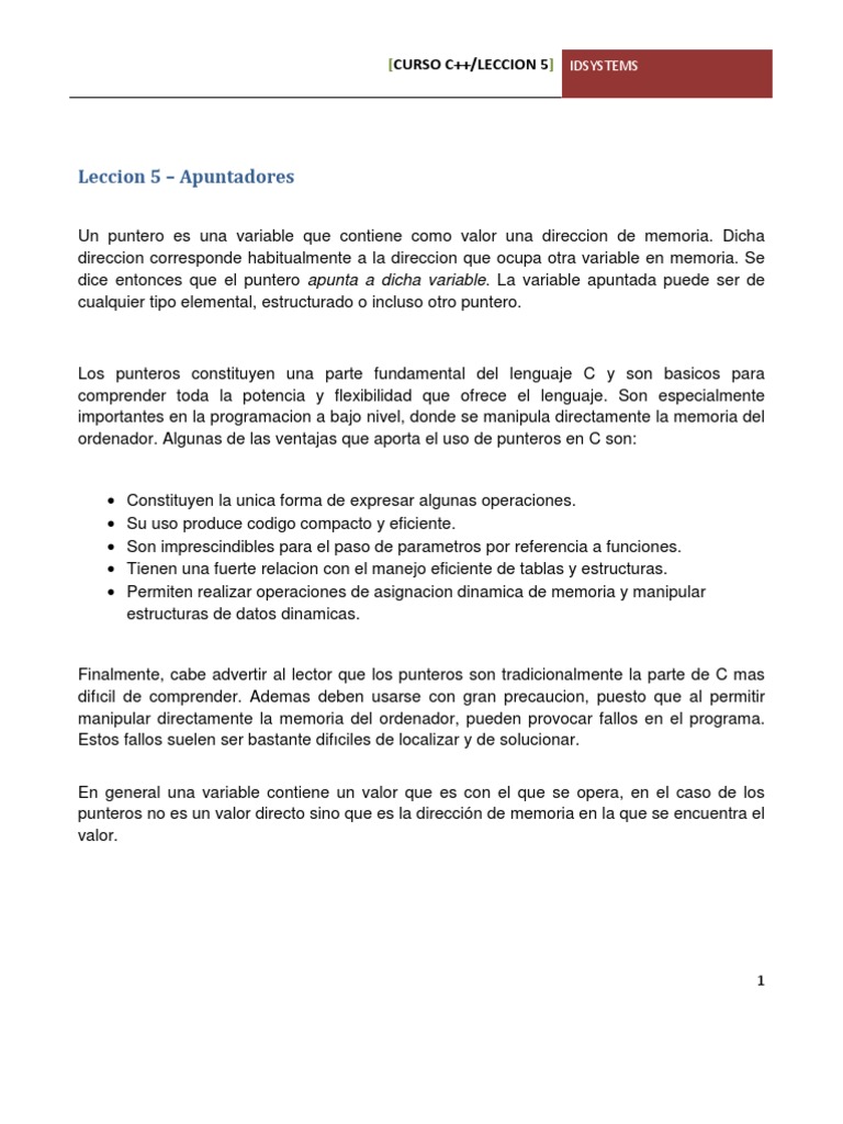 Leccion 5 Apuntadores | PDF | Puntero (Programación de computadora) | C