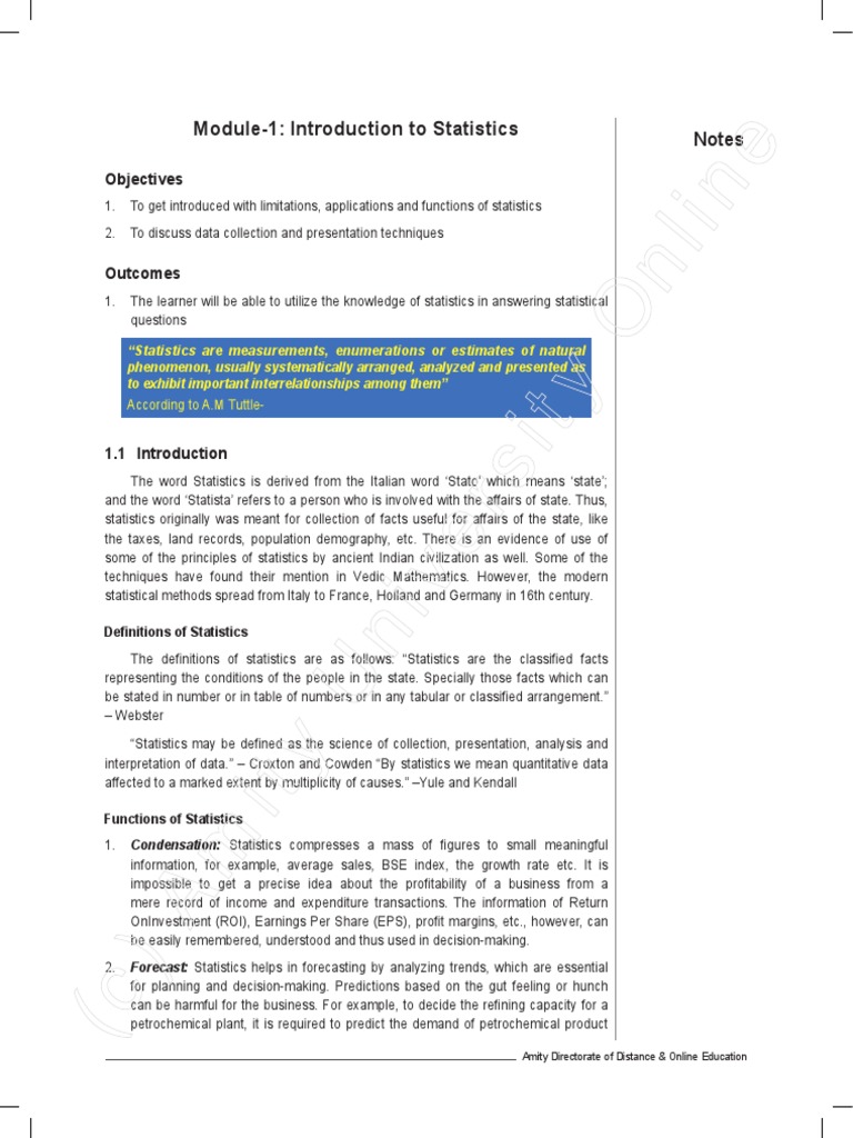 (C) Amity University Online: Module-1: Introduction To Statistics | PDF ...