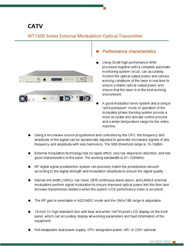 WT1500 Series External Modulation Optical Transmitter | PDF ...