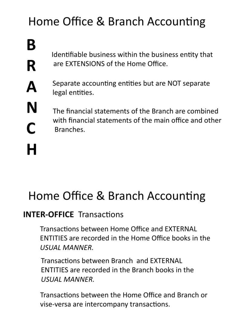 Home Office & Branch Accounting B R A N C H PDF Valuation (Finance