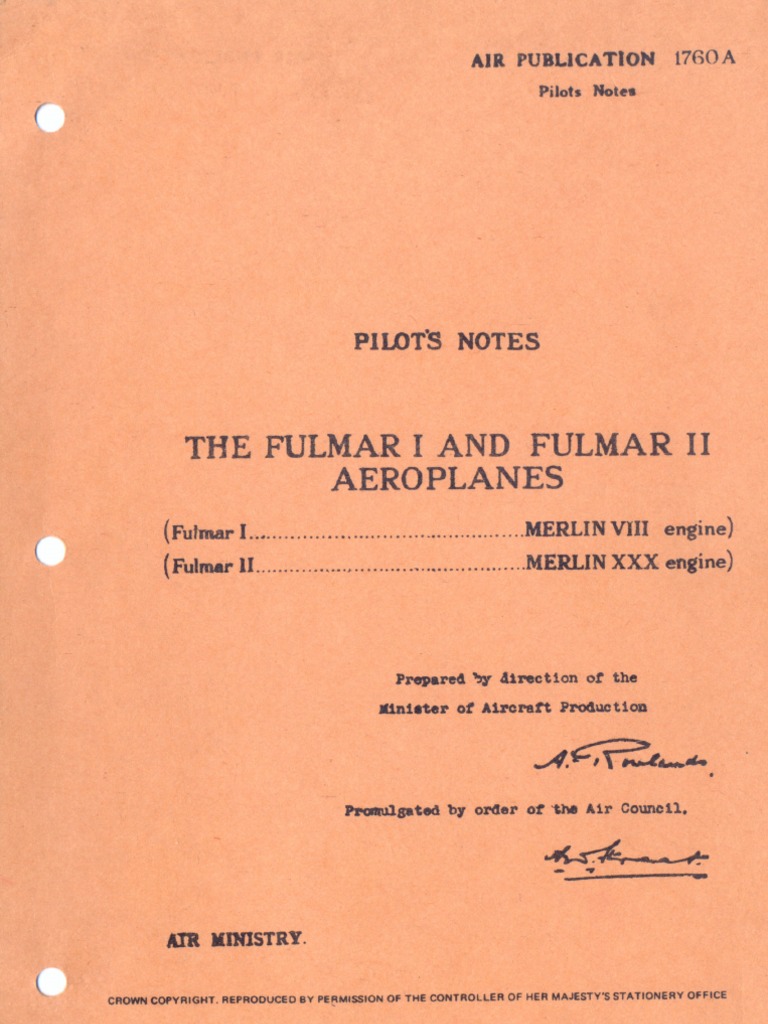 Fairey Fulmar Pilot Notes | PDF