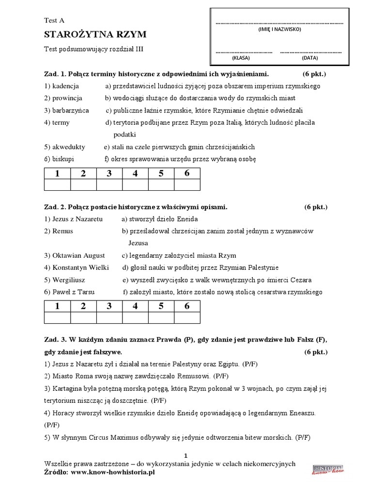 Antyczny Rzym Sprawdzian Klasa 5 Gwo