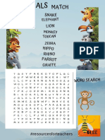 Wipe and Clean Poster Match and Wordsearch Animals