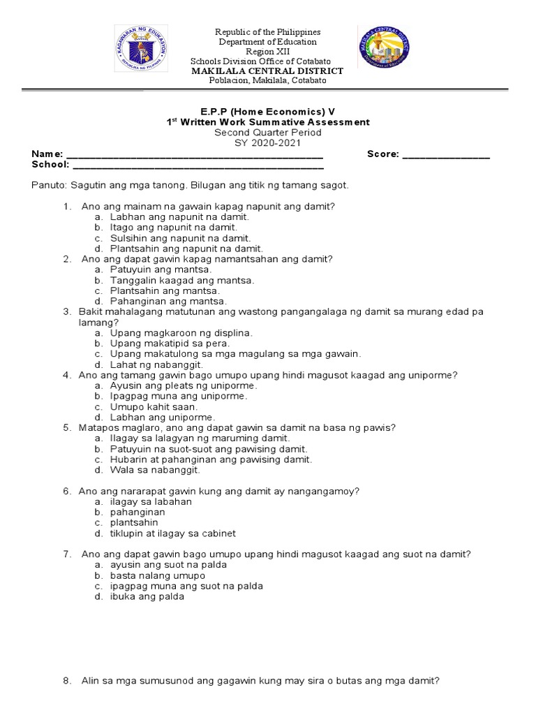 1st Summative Test EPP5 2nd Quarter | PDF