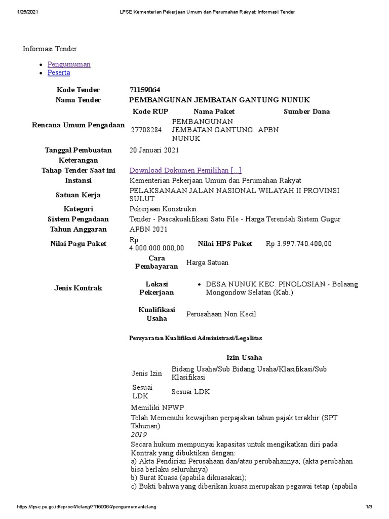LPSE Kementerian Pekerjaan Umum Dan Perumahan Rakyat - Informasi Tender ...
