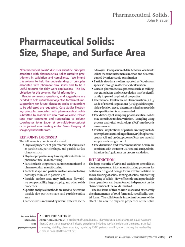 Pharmaceutical Solids: Size, Shape, and Surface Area | PDF | Particle ...