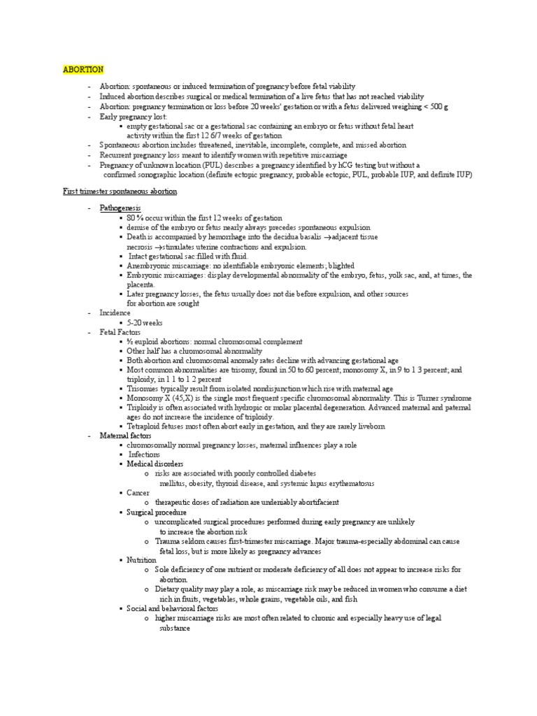 Abortion Pregnancy Termination or Loss Before 20 Weeks' Gestation or