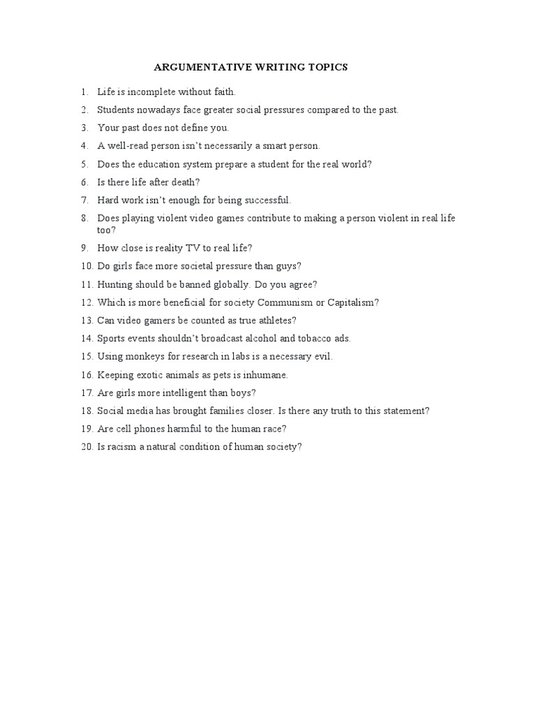 Engaging Argumentative Writing Topics | PDF | Social Science