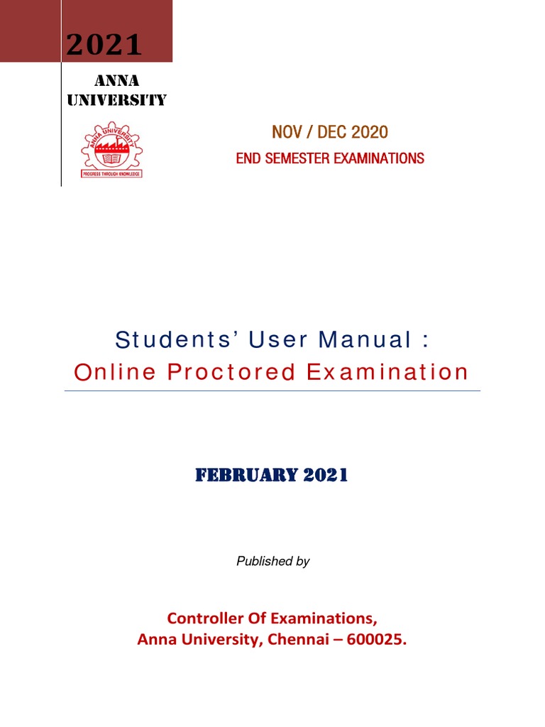 Students User Manual Online Proctored Examination Nov-Dec 2020 | PDF ...