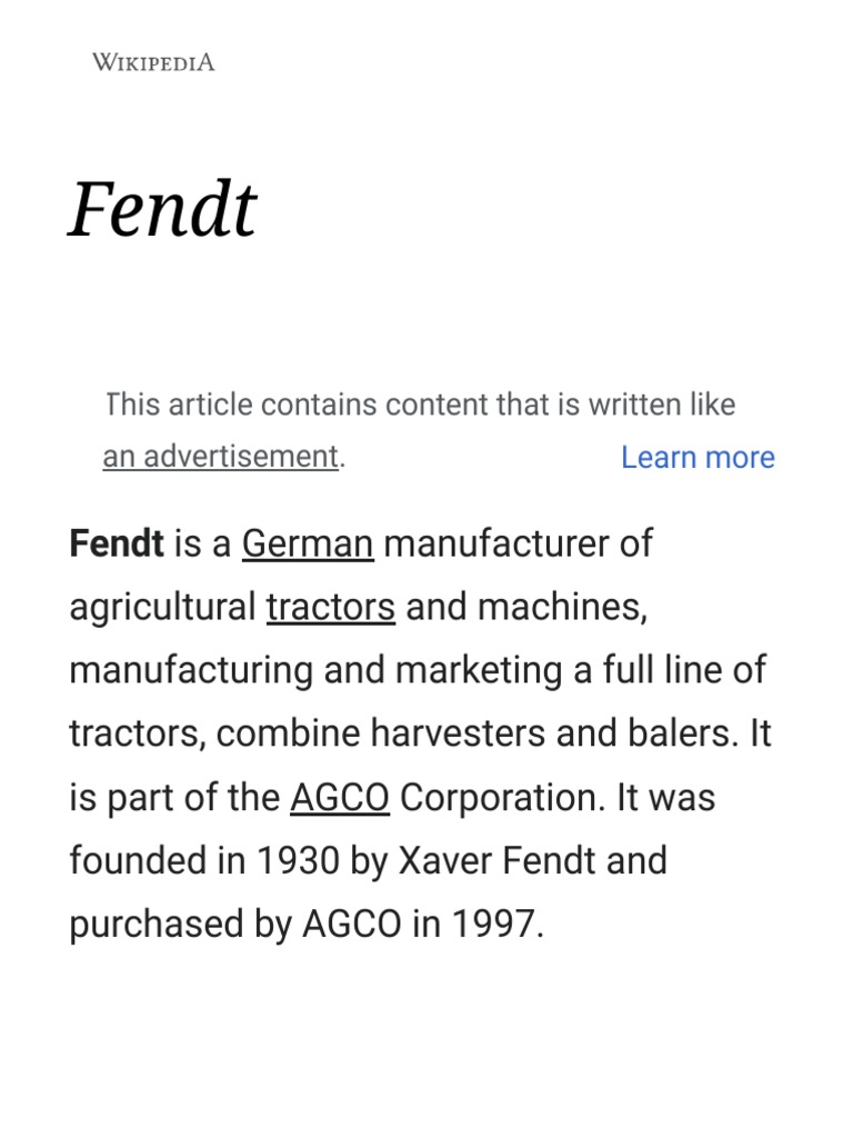 FENDT MARKE WIKIPEDIA intelligence overview