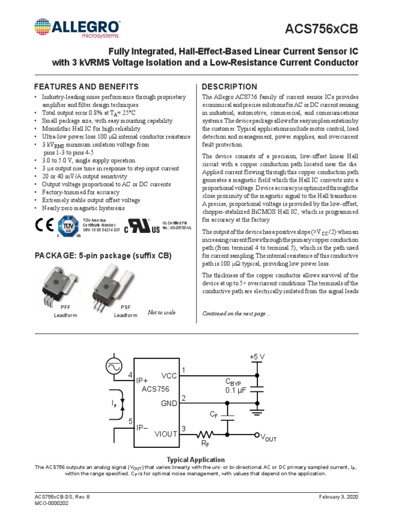 ACS756 Datasheet | PDF | Amplifier | Metrology