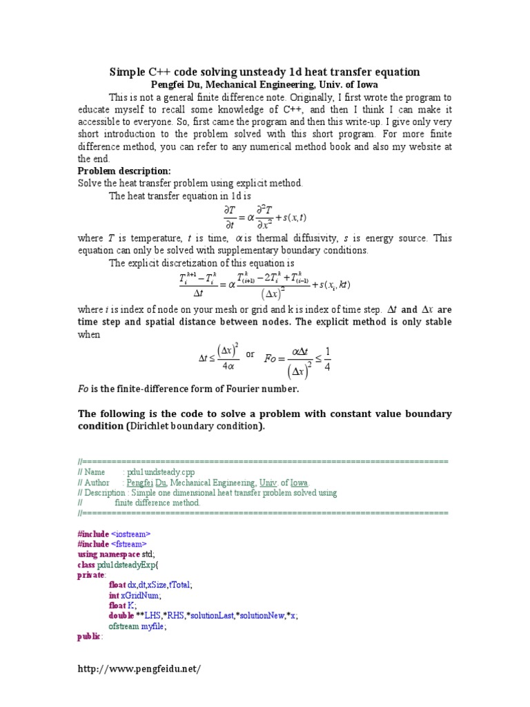 C++ Code for 1D Heat Transfer | PDF | Continuum Mechanics | Applied ...