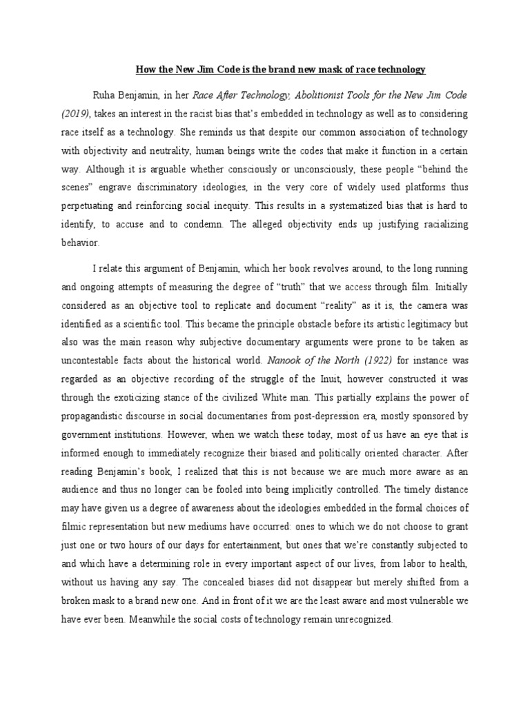 How The New Jim Code Is The Brand New Mask of Race Technology | PDF ...