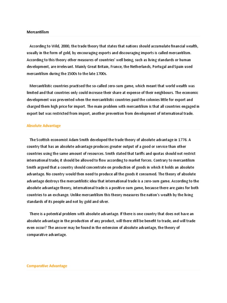 Overview of Trade Theories Explained | PDF | Mercantilism | Comparative ...