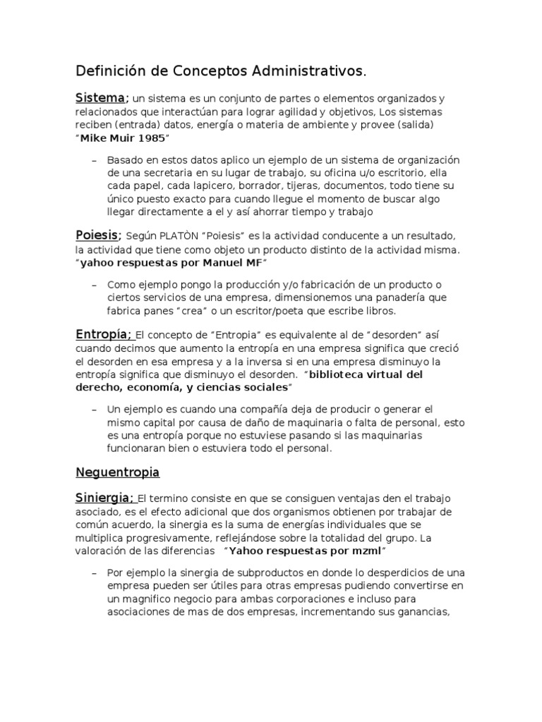 Definicion De Conceptos Sinergia Entropia Economias