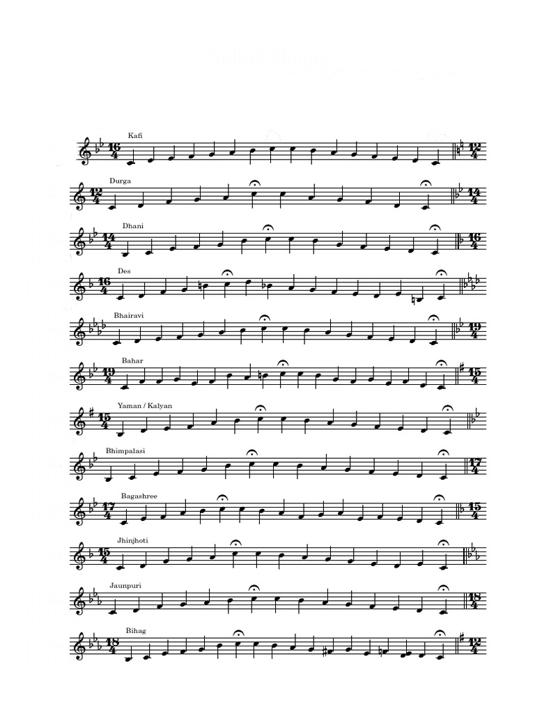 Indian Ragas Sheet Music Guide | PDF | Classical And Art Music Traditions