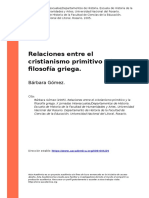 Barbara Gomez, (2005). Relaciones Entre El Cristianismo Primitivo y La Filosofia Griega