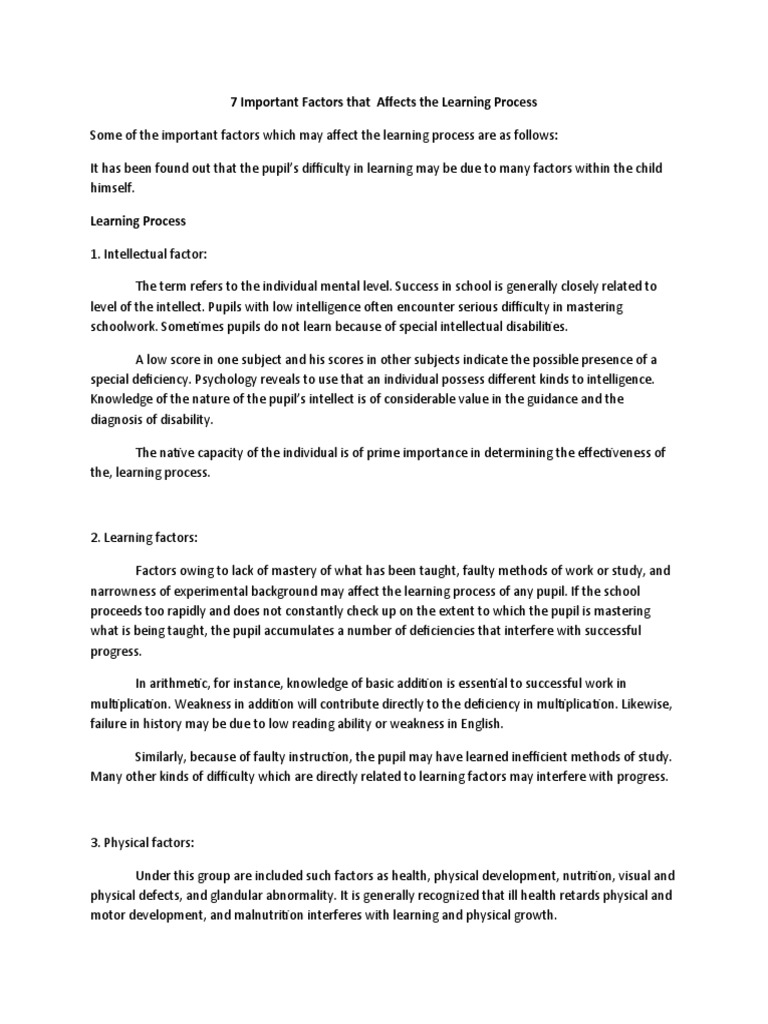 Key Factors Influencing Learning Process | PDF | Attitude (Psychology ...