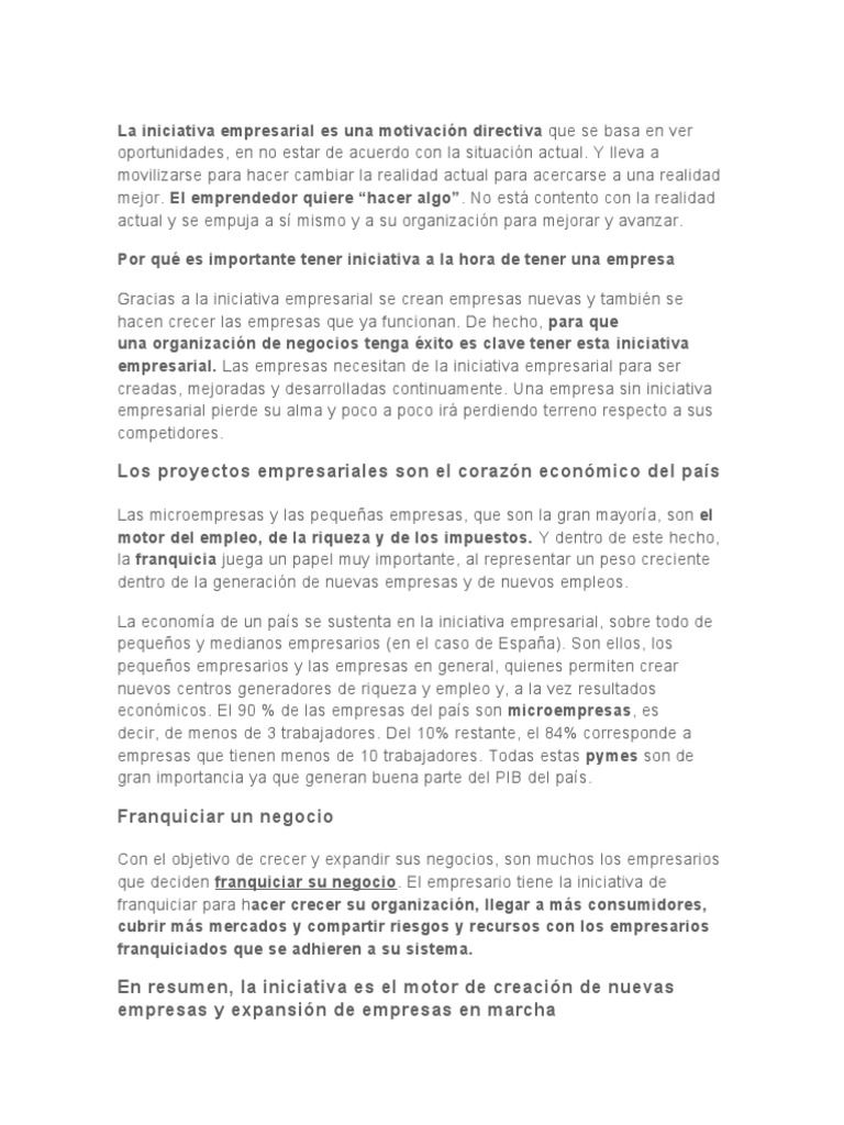 Importancia de la Iniciativa Empresarial | PDF | Iniciativa empresarial ...