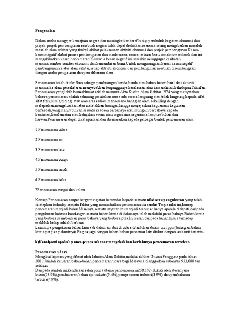 Artikel Pencemaran Alam Sekitar Pdf