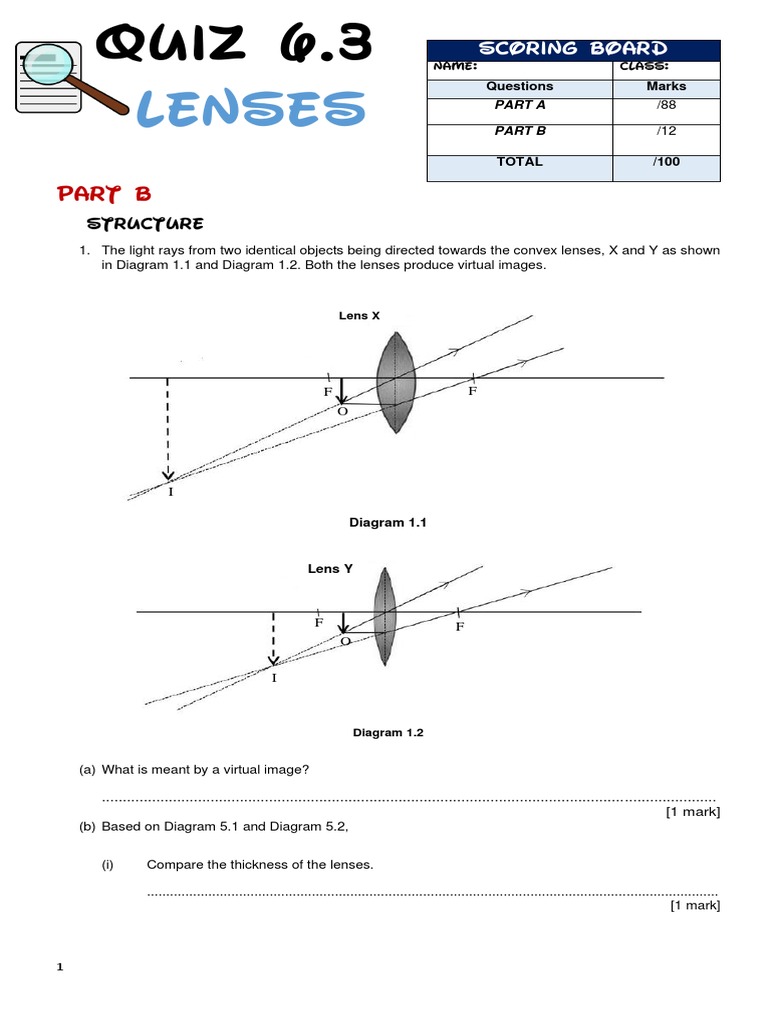 Lenses Quiz: Virtual Image Analysis | PDF | Lenses | Optical Devices