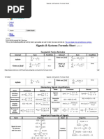 Signals and Systems Formula Sheet