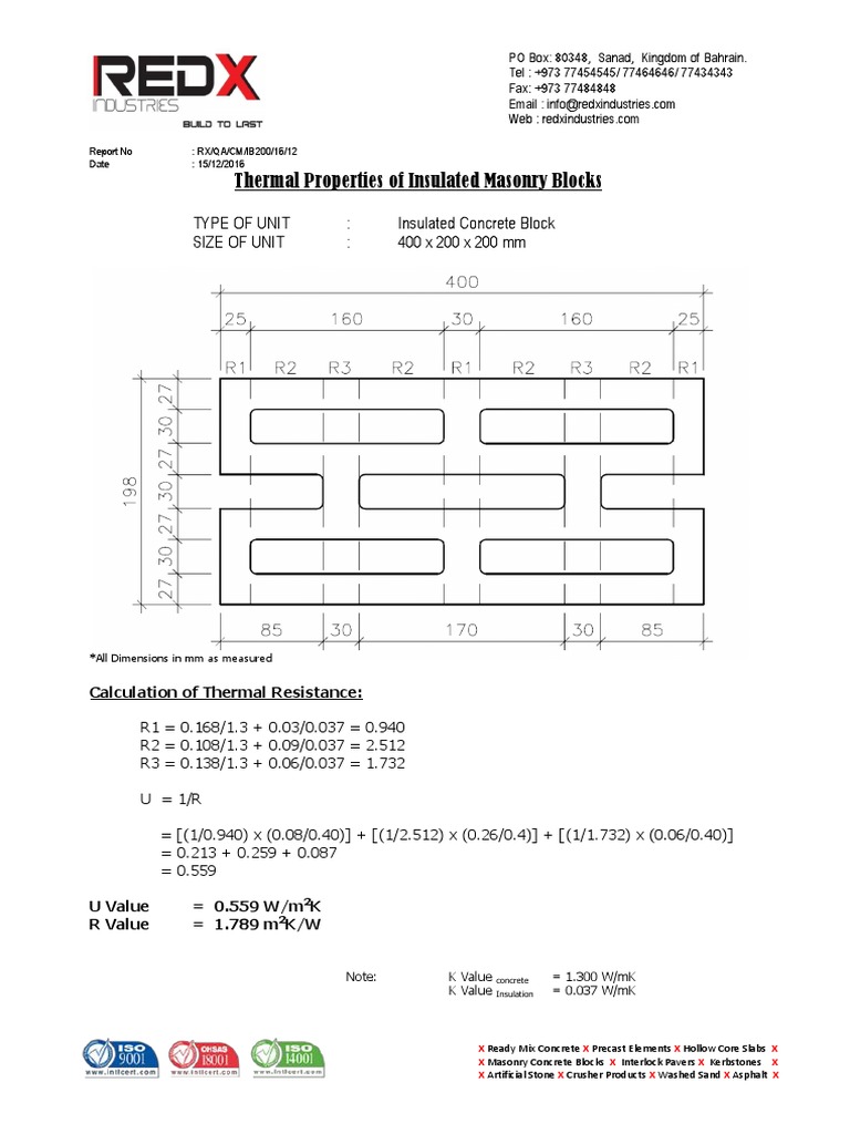 U Value of Insulated Concrete Blocks | PDF