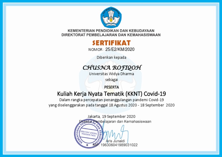 Sertifikat KKNT Covid-19 Chusna Rofiqoh | PDF | Bisnis | Pengelolaan ...