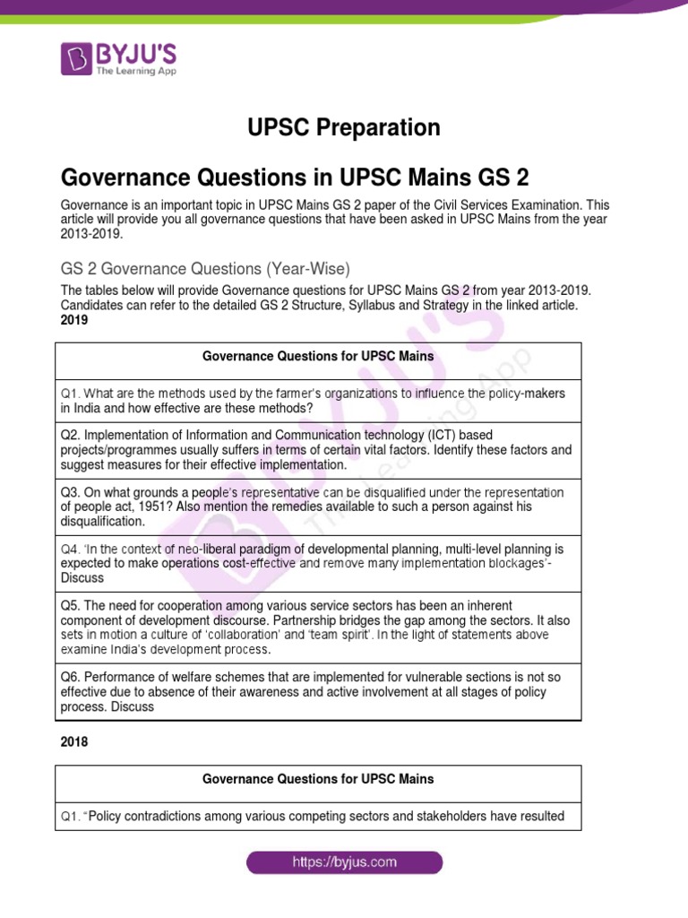 Governance Questions For UPSC Mains | PDF | Wash | Governance