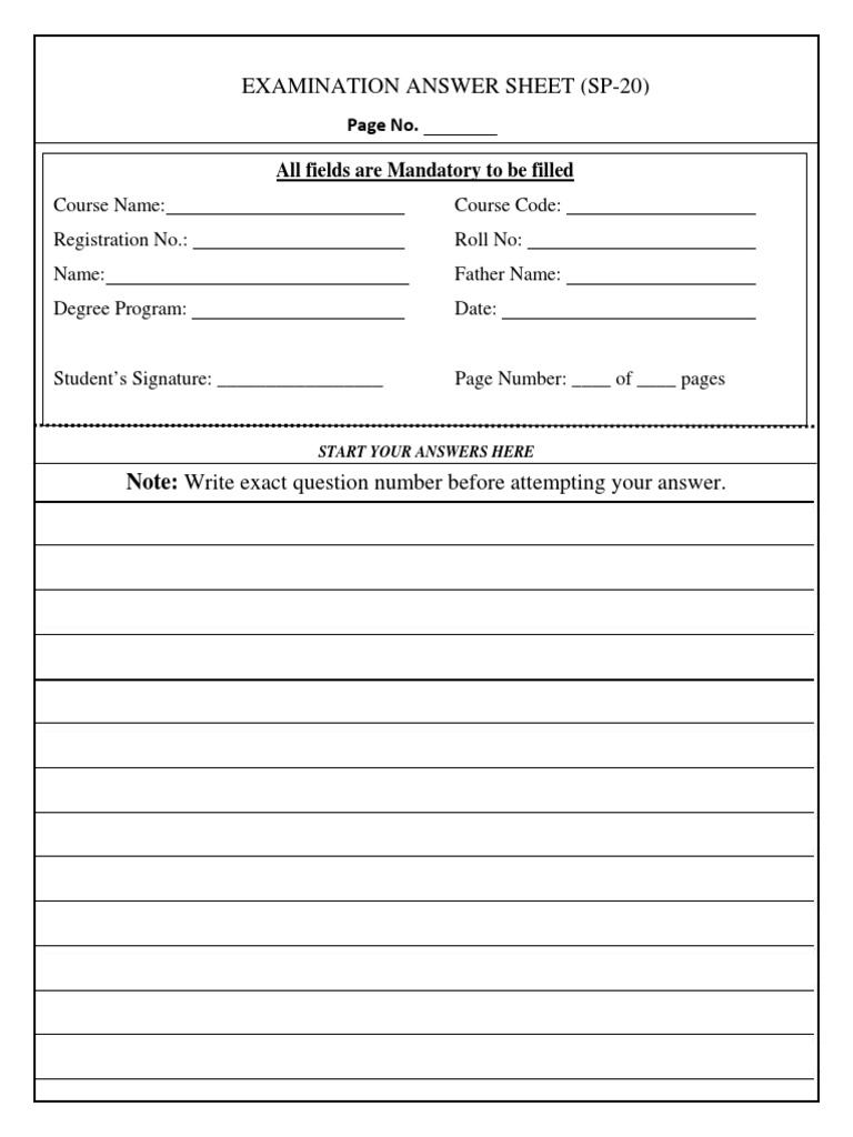 Examination Answer Sheet (Sp-20) | PDF