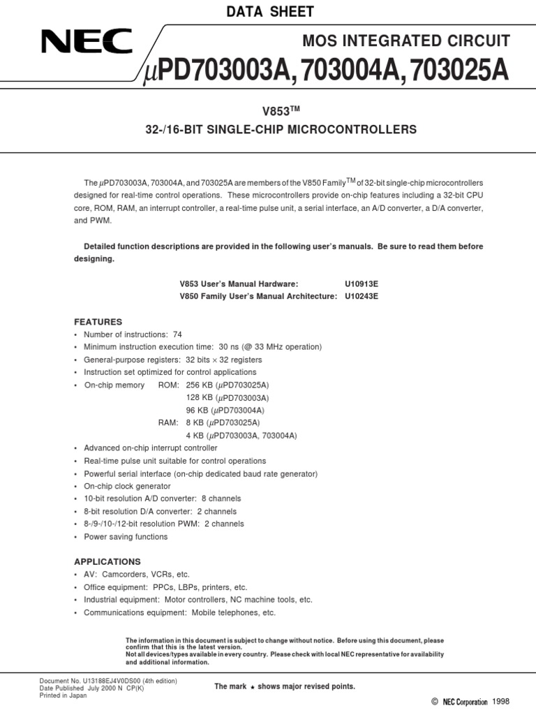 PD703003A, 703004A, 703025A: Mos Integrated Circuit | PDF | System On A ...