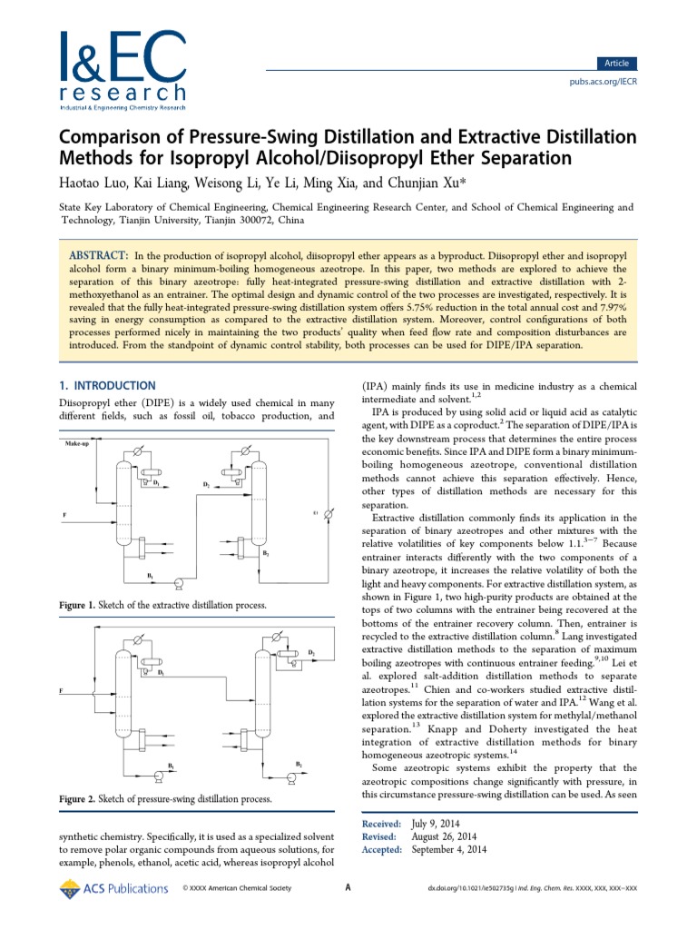 Distillation Methods for IPA/DIPE Separation | PDF | Distillation ...