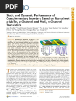 Static and Dynamic Performance of Complementary Inverters Based on Nanosheet α-MoTe2 p-Channel and MoS2 n-Channel Transistors