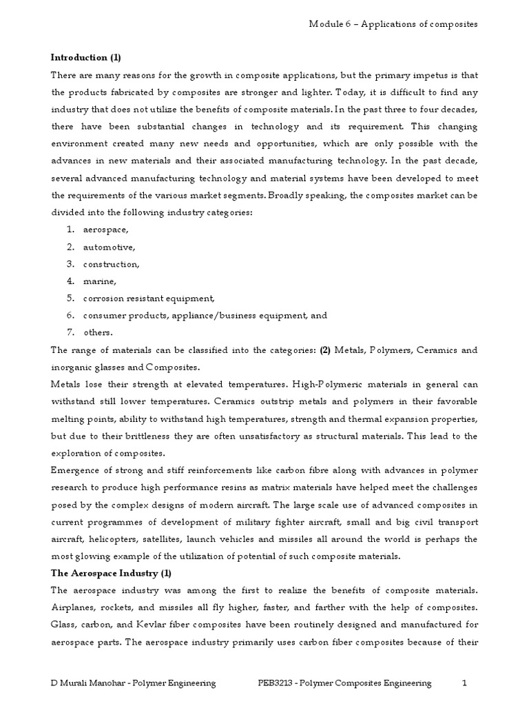 Applications of Composite Materials | PDF | Composite Material | Fibre ...