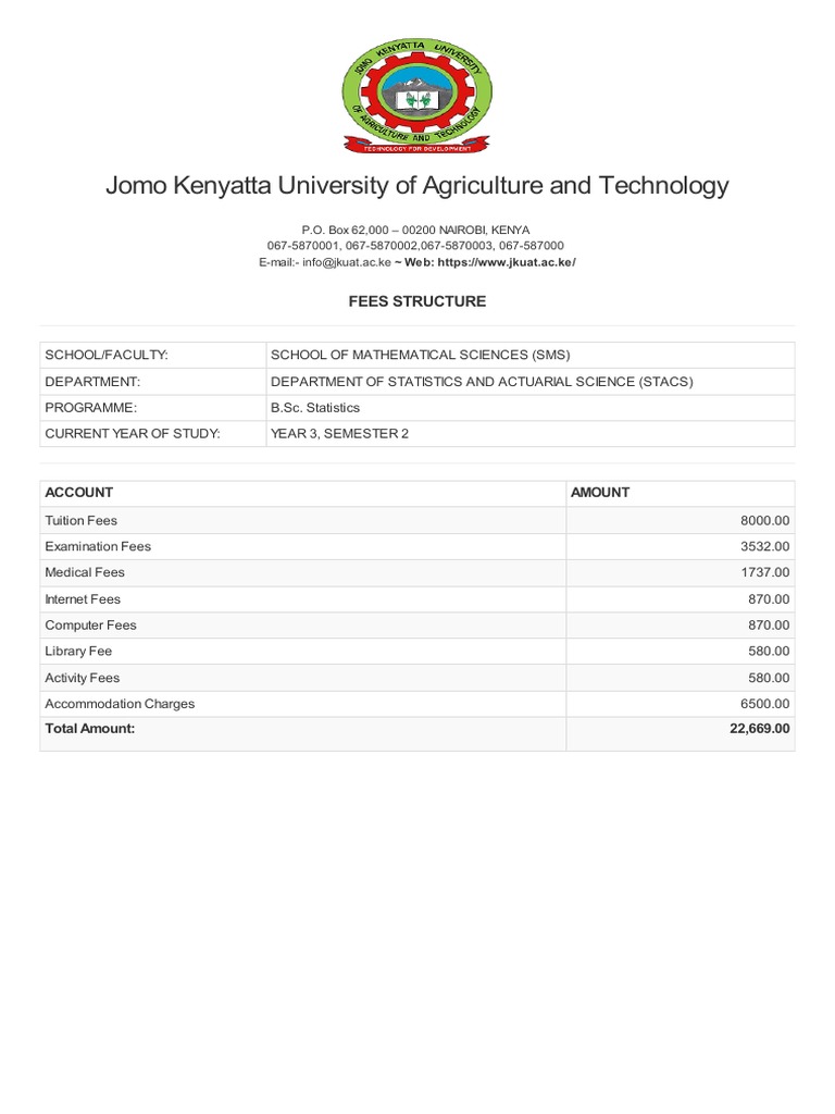Jomo Kenyatta University of Agriculture and Technology: Fees Structure ...