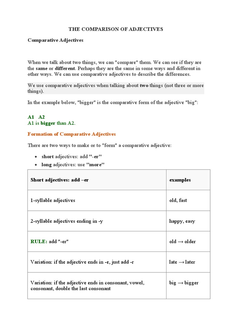 The Comparison of Adjectives3 PDF Mars Adjective