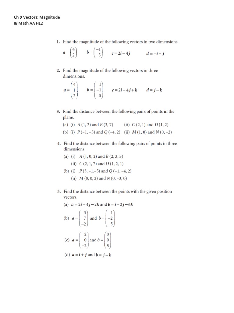 CH 9 Vectors - Magnitude WS | PDF