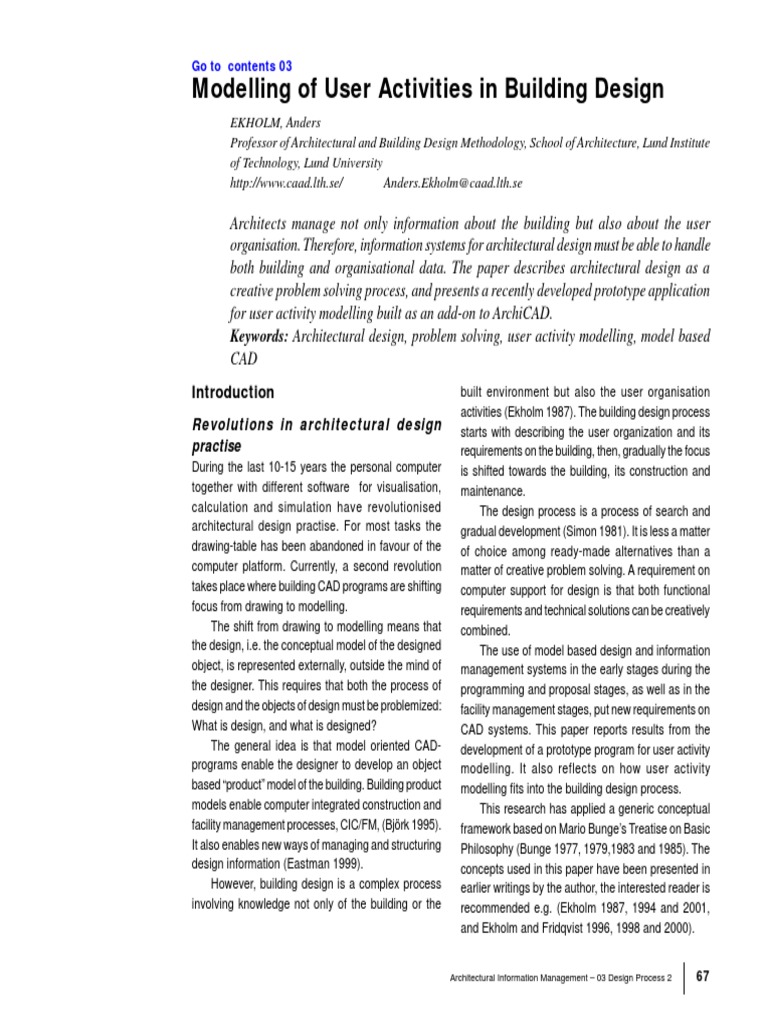 Modelling of User Activities in Building Design | PDF | Conceptual ...