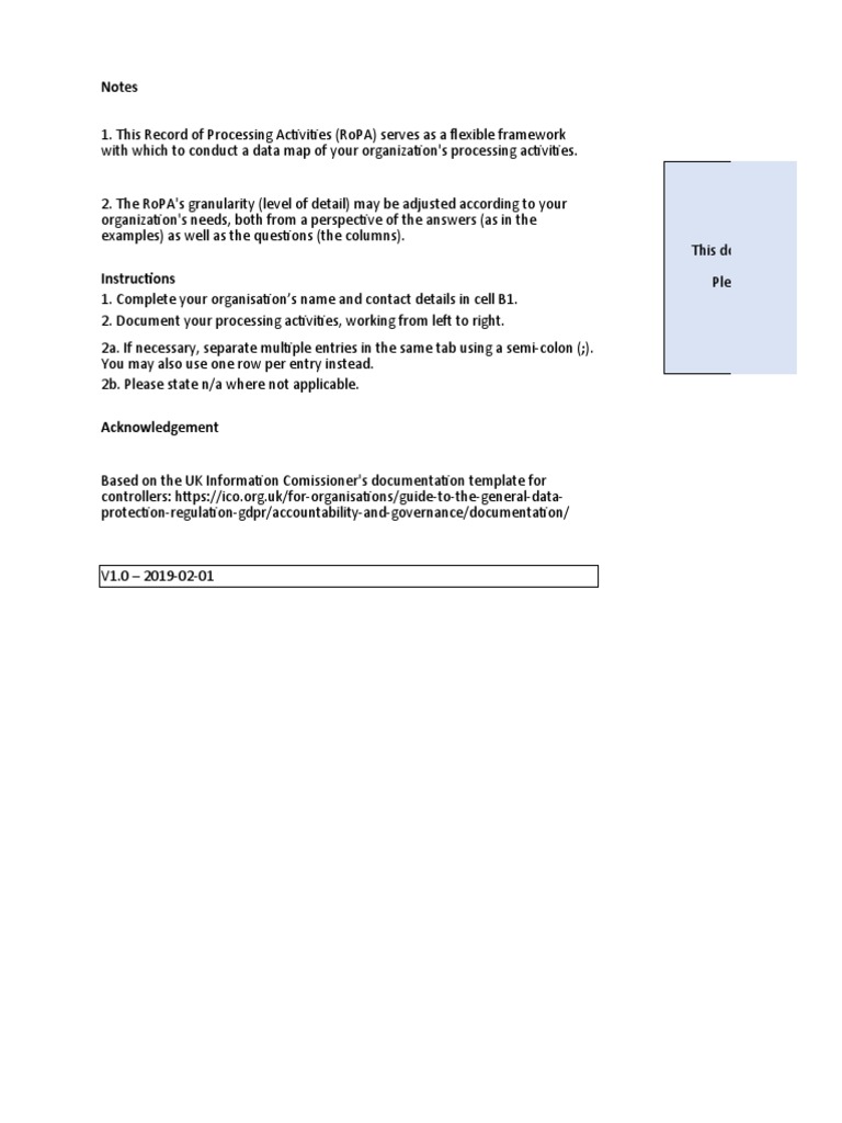 GDPR RoPA Template Guide | PDF | Consent | Data