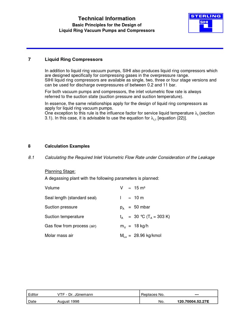 Calculating Vacuum Pump Requirements for Gas Degassing Systems PDF Pump Liquids