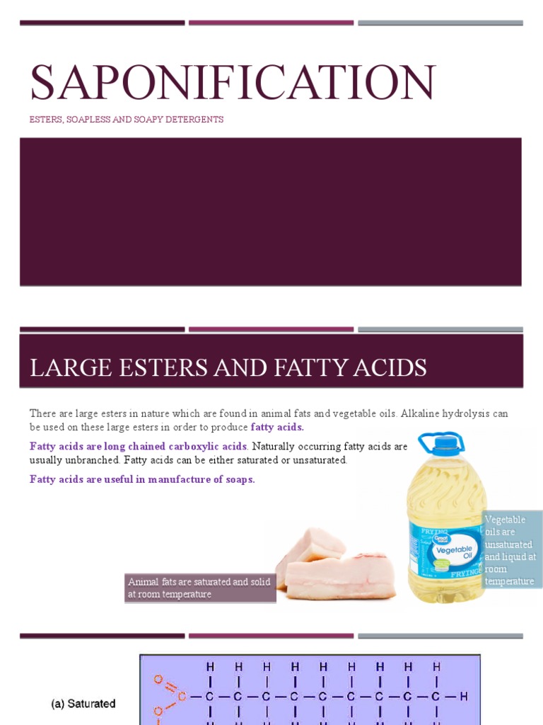 Saponification Esters, Soapless and Soapy Detergents PDF Soap