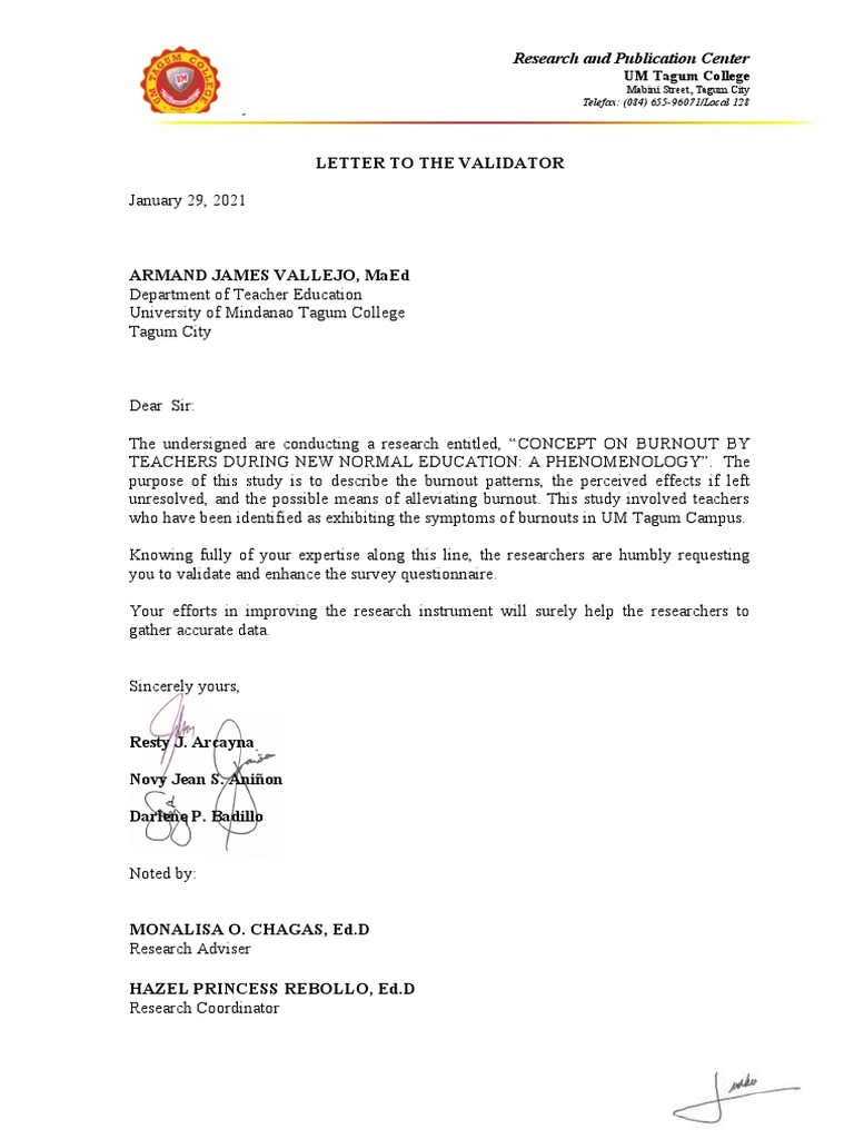 Letter to the validators pdf psychology psychological concepts
