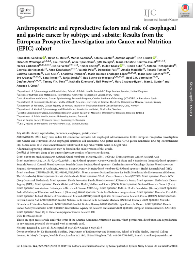 Anthropometric and Reproductive Factors and Risk of Esophageal and ...
