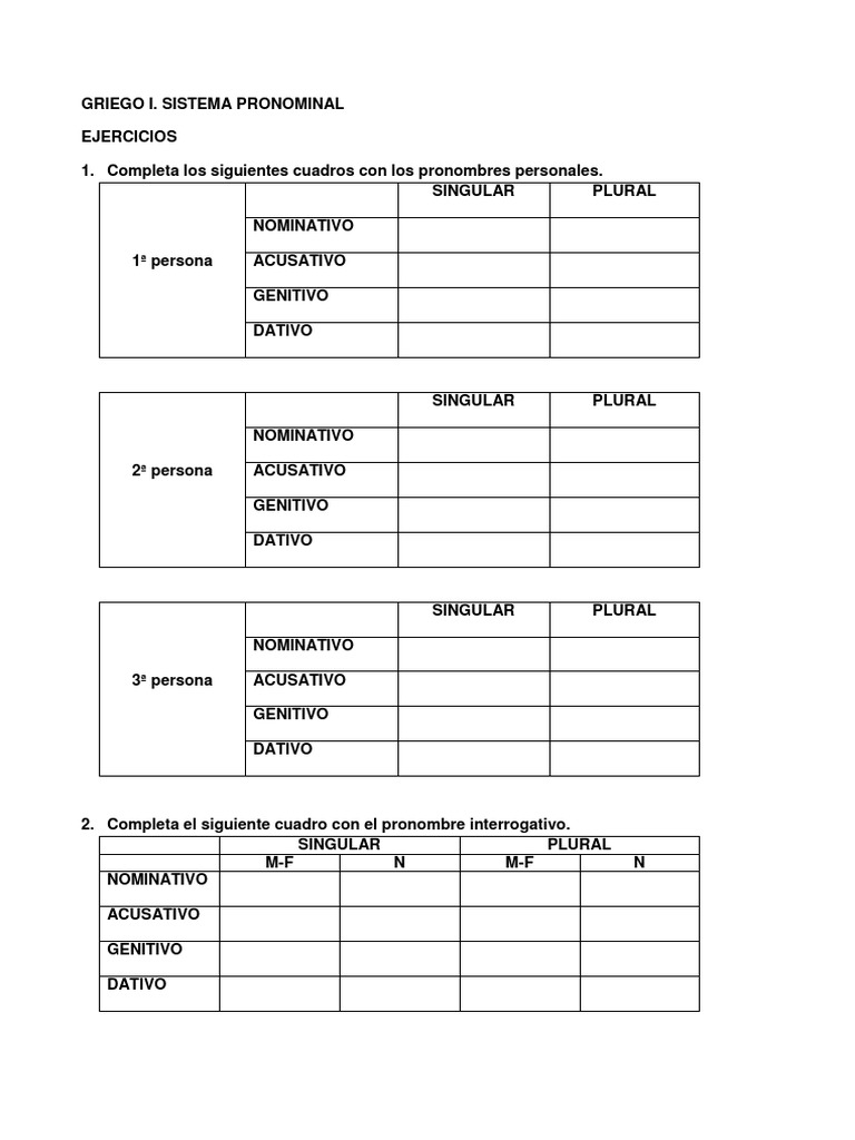 Sistema Pronominal en Griego I | PDF | Artes del Lenguaje y Comunicación