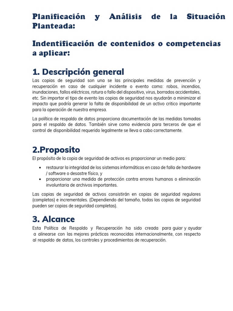 Política de Backup y Seguridad de Datos | PDF | Apoyo | Computación en ...