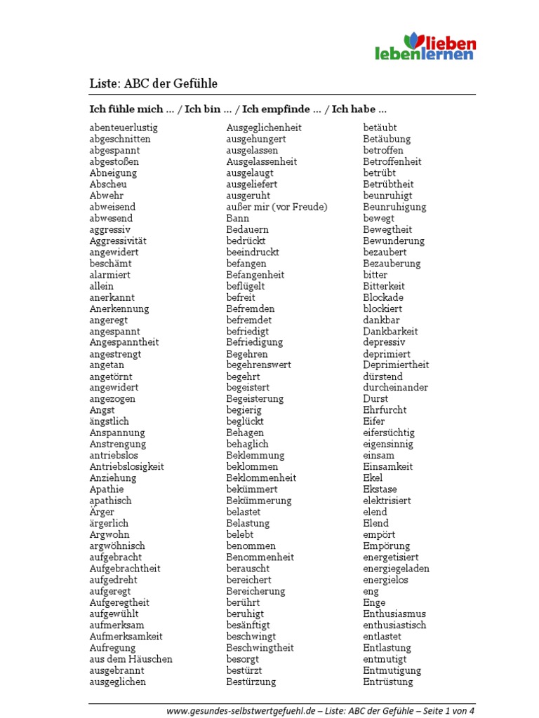 Download Gefuehle liste Desktop Wallpaper