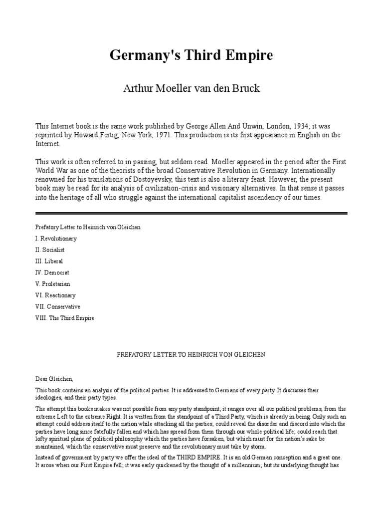 Arthur Moeller Van Den Bruck Germanys Third Empire PDF Otto Von Bismarck Socialism