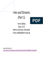 Files and Streams (Part 1) : Imran Siddiqi Dept. of CS Bahria University, Islamabad Imran - Siddiqi@bahria - Edu.pk